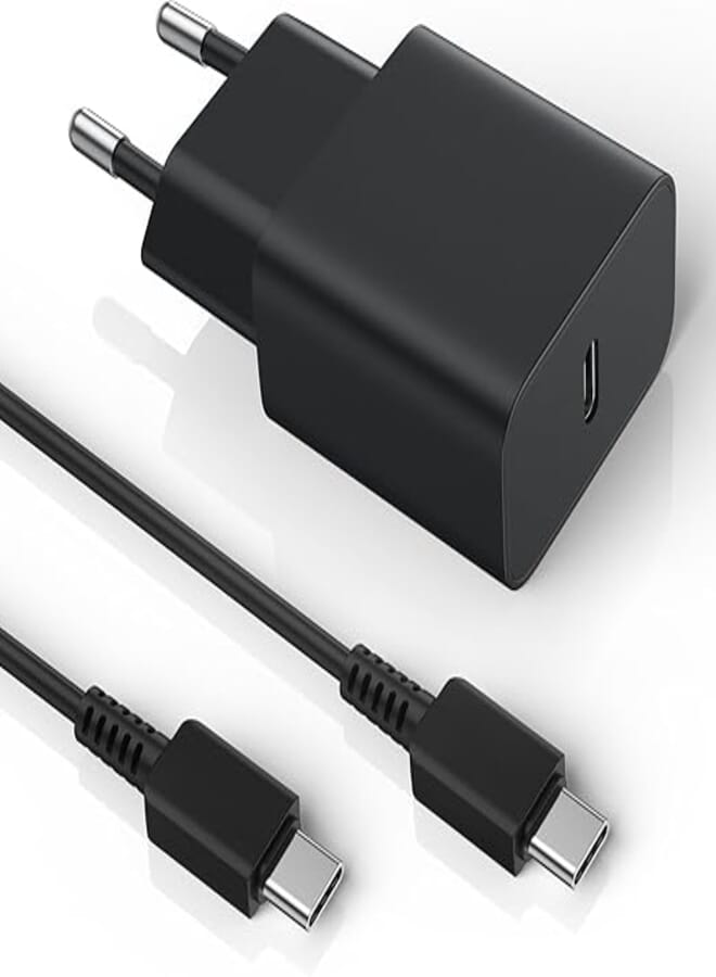 USB C Charger (25W) with Type C to Type C Cable Compatible with All Devices - Black